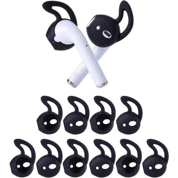 5 par silikonöronspetsar kompatibla med AirPods 1 och 2, mjuka halkfria sportöronsnäckor i silikon, anti-dropp öronsnäcka gelhörlurar (svart)