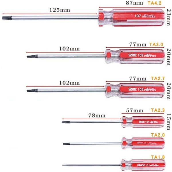 6 stk trekant skrutrekkersett, magnetiske trekant skrutrekkerbits 1,8 mm 2,0 mm 2,3 mm 2,7 mm 3,0 mm 4,2 mm leker