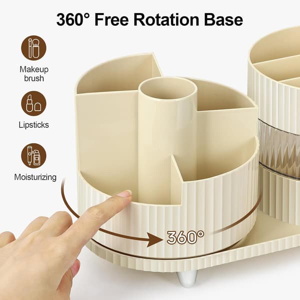 Makeup Organizer, 360° Roterende Make Up Organizer med 3-lags rum, Perfekt til Kommode, Badeværelse, Soveværelse (Hvid, Tre lag)