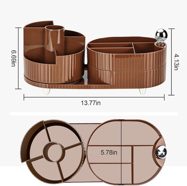 Makeup Organizer, 360° Roterende Makeup Organizer med 3-lags Rum, Perfekt til Kommode, Badeværelse, Soveværelse (Brun, To lag)