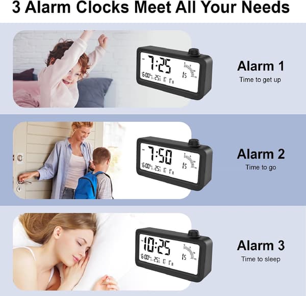 Digital Visuel Timer, 60 Minutters Nedtællingstimer, 3 Alarmtilstande, Temperatur- og Datovisning, til Børnekøkken, Sort