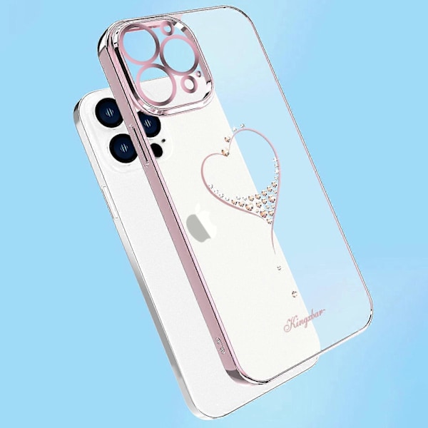 Pinnoitettu Crystal Love Heart -kotelo, yhteensopiva iPhone 13 Pro Max/13 Pro/13 kanssa, täysikokoinen iskunkestävä suojus rannehihnalla
