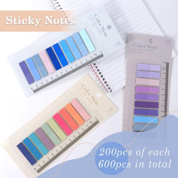 600 stk. sticky notes, pakke med 3 blokke sticky tabs, indeks tabs, bog tabs, notes tabs, annotation tabs, farvede sidemarkeringsetiketter