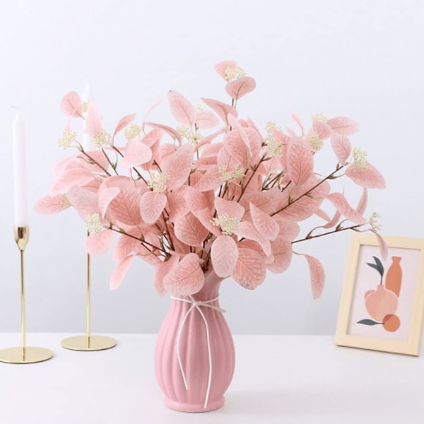 Eukalyptusbladgrenar 3 st Konstgjorda Eukalyptusblomgrenar Falska Gröna Växter för Fest Semester Heminredning Light pink