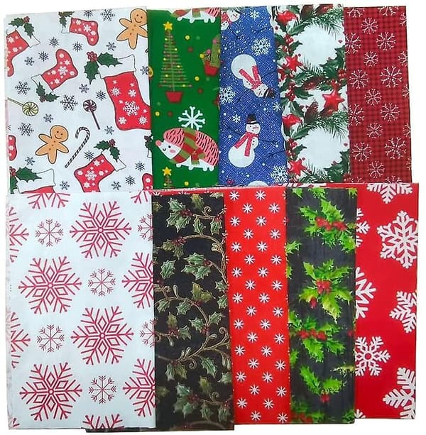 10 stycken julmönstrat bomullstyg för patchwork, 20x25 cm, blandade tryck