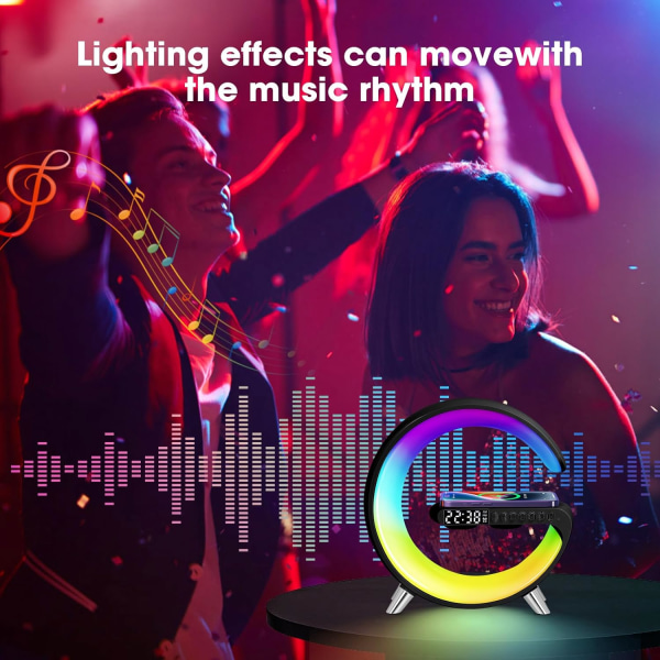 Älykäs Bluetooth-kaiutin langattomalla latauksella, himmennettävä yövalo G-kaiutinvalo, sovellusohjaus, RGB-värimuutos black