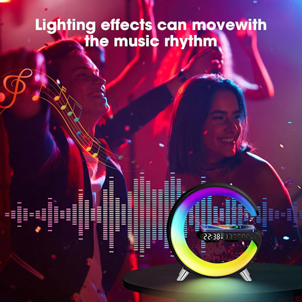 Smart Light Bluetooth-högtalare med trådlös laddare, dimbar nattlampa G-högtalarljus, appstyrning, RGB-färgväxling black