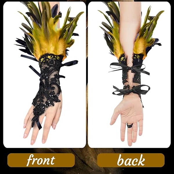 Fjerblonder Handsker, Vintage Blonder Handsker, Blonder Handsker, Velegnet til Aftensfester, Karneval, Halloween, Galla, Cosplay, Fest Yellow and black