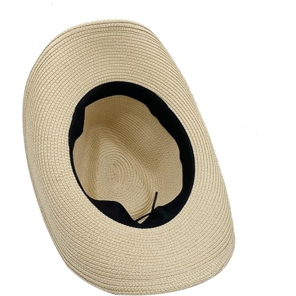 Västerländsk halmcowboyhatt för kvinnor, strandhatt för män, bredbrättad hatt, cowboyhatt, sommar Panamahatt, beige