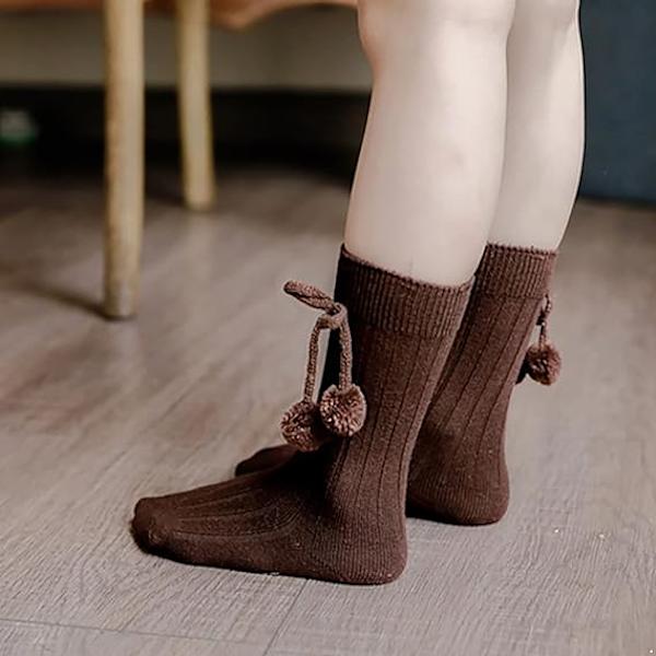 Unisex Baby Knee High Socks Toddler Girls Boys Stretch Knitted Stockings Pompom Decor Leg Warmers M