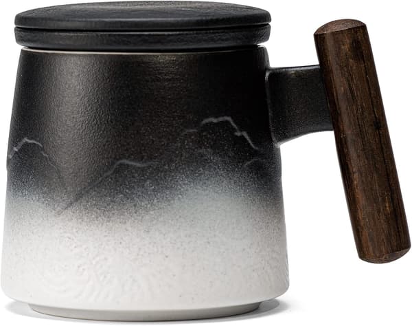 Gradient Keramisk tekopp med lock med tesil i rostfritt stål, för kontor och hem, 400 ml (Kort - Svart Vit Gradient)