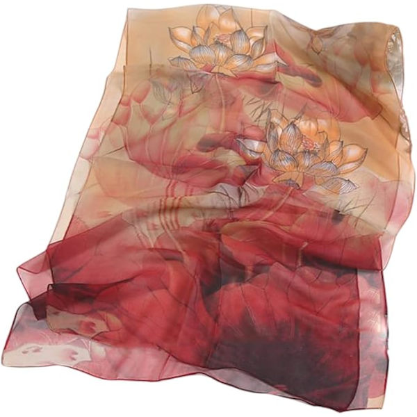 Georgette Chiffon Scarf Kvinnor Lång Scarf Blommönster B