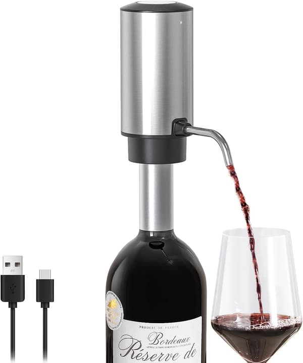 Elektrisk vinlufter og karaffel, smart vindispenser, beste vingaver (oppladbar - rustfritt stål)