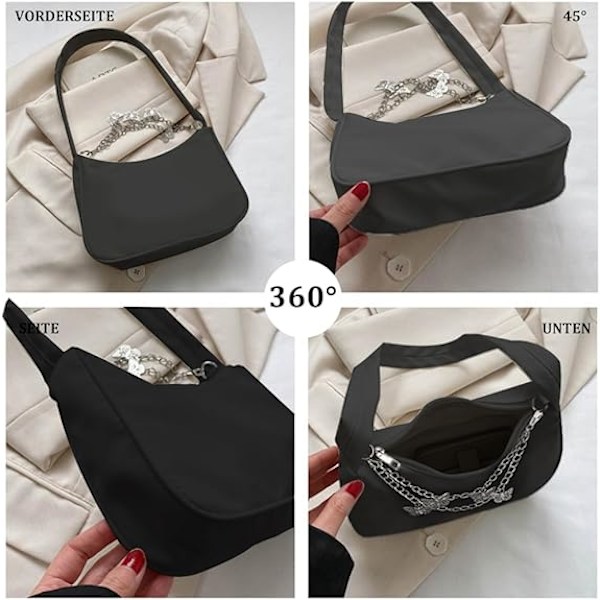 Damväska, Liten Retro Axelremsväska, Vintage Handväska, 90-tals Väska, Modeväskor Estetisk Handväska, Liten Clutch Underarmväska black