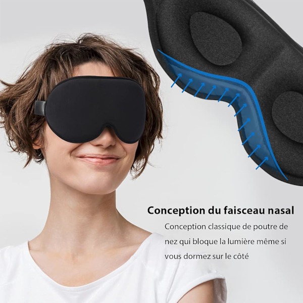 3D Mjuk och Bekväm Sovmask, Ultra-Fit Sovmask för Sidosovare, Ögonmask, Resa, Sömnlöshet (Svart)
