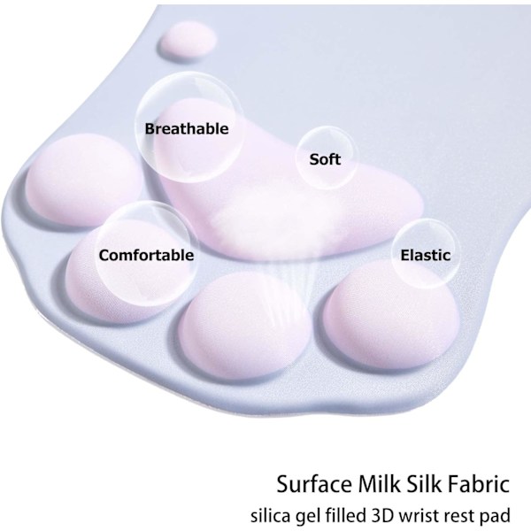 Musematte med kattepote, ergonomisk musematte, musematte med håndleddstøtte, musematte i silikongel, søt musematte, grå og rosa
