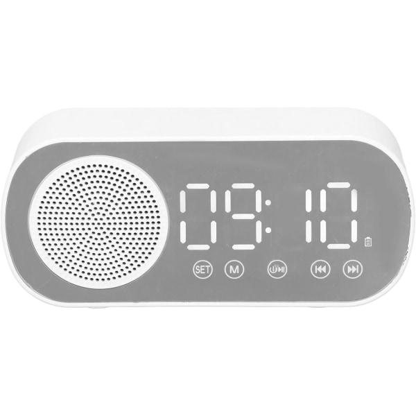 Digitalt vækkeur radio, Bluetooth V5.0 Hi-Fi højttaler spejlur dobbelt vækkeur snooze FM radio, Micro USB 1600mAh batteri