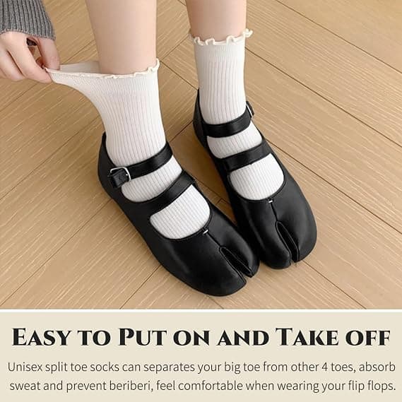 Tabi Flip Flop Sokker for Kvinner 3 Par Bomull Japanske Split Toe Sokker Kalvelengde Elastisk Ruffle Frilly Shinobu Cosplay