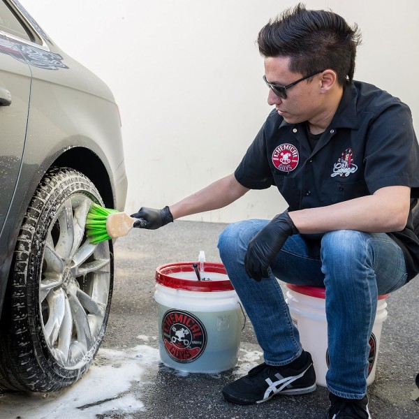 Hjul- og dæk børste, kort håndtag bil rengøringsværktøjer blødt hår bilvask børste dæk børste karosseri vask børste