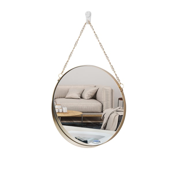 Hängspegel, 25 x 25 cm rund badrumssminkspegel Mässingsram med hängande kedja Enkel stil