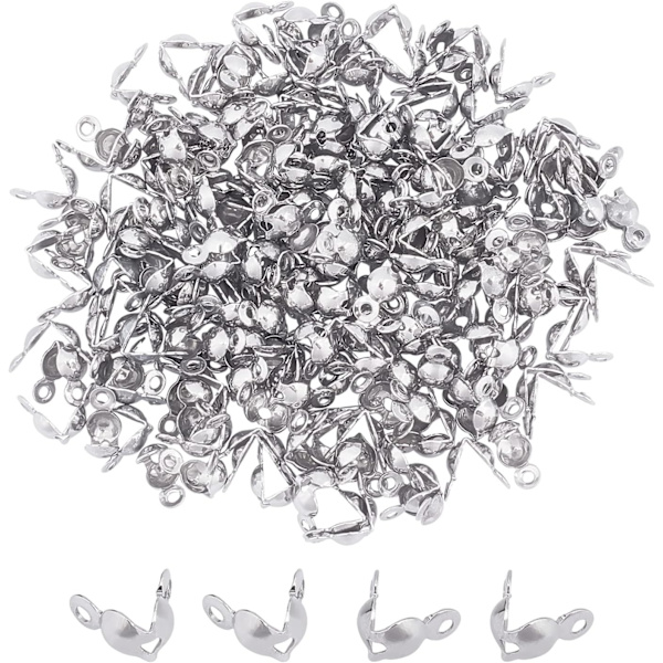 ca. 100 stk. Perle Spidser i Rustfrit Stål Calotte Ender 1,5 mm Hul Muslingeskalsknude Dæksel til DIY Smykkefremstilling, Rustfrit Stål Colo