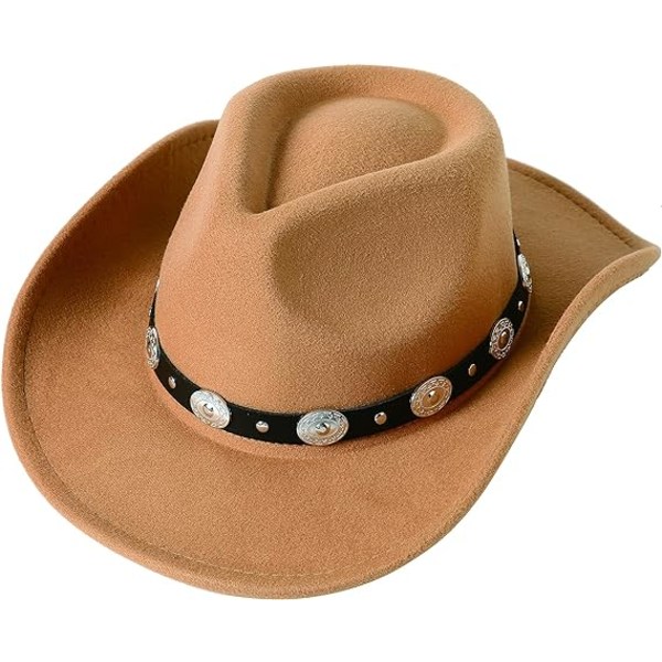 Kvinnor Män Filt Bred Brätte Western Cowboy Hatt Bälte Spänne Panama Hatt