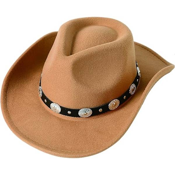Naisten ja miesten huopahattu leveällä reunuksella, lännen cowboy-hattu, vyöllä kiinnitettävä panamhattu