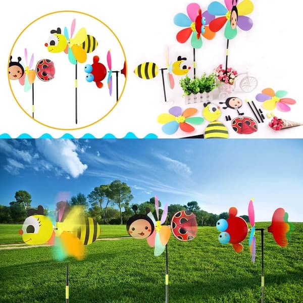 Hagevindmølle, 3 stk. 53 cm Vindmølle, 3D Vindmølle, Plastvindmølle, Farget Vindmølle, Dekorativ Vindmølle, Barnevindmølle