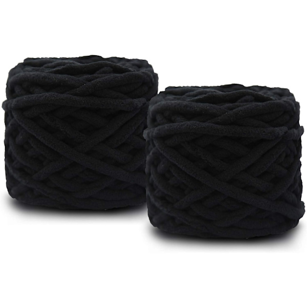 2X100g Chunky Garn til Strikning Uldbold Fremstillet af Bomuld, Uld og Akryl Blød og Varm Væve Tørklæde og Tøfler DIY Plys Strikning. black