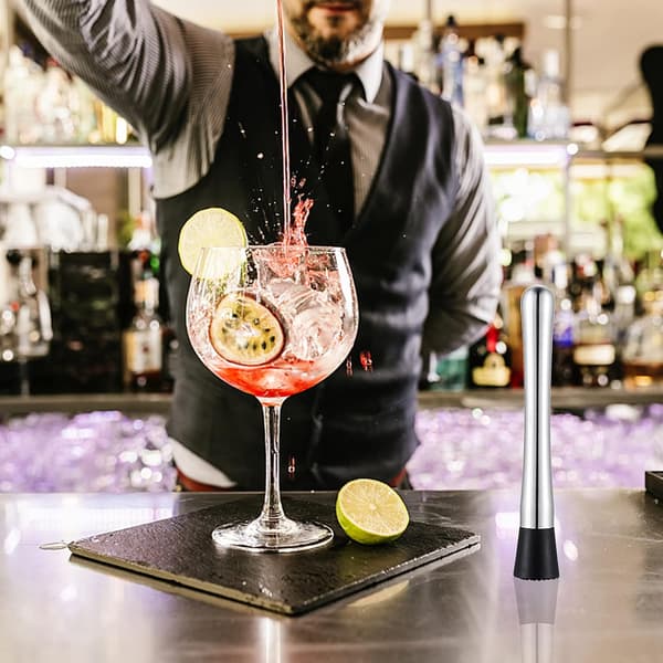 Cocktail Muddler i rustfritt stål 21 cm Mojito Masher med rillet nylonhode Bar Stick Fruit Mixer
