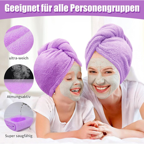 2 st Mikrofiber Hårhandduk, Hårhandduk, Hårmössor med Knappar, Anti-frizz Mikrofiber Hårhandduk, Mikrofiber Hårturban, Superabsorberande Snabbtorkande purple