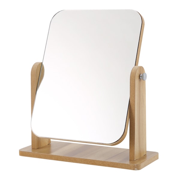 Træ skrivebord makeup spejl, 360° drejelig skrivebord firkantet spejl til toiletbord, badeværelse, soveværelse, 22 x 17 CM