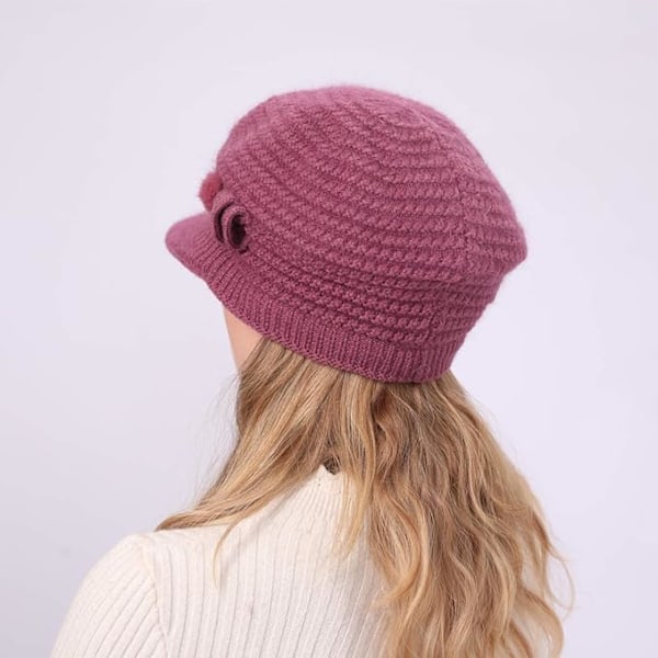 Naisten talviset neulotut hatut, pipot, villaberet Rose Red
