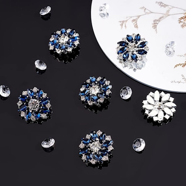 10 stk 28MM Blomst Rhinestone Shank Knapper Krystall Sy På Knapper med 1 Hull og Flat Bakside, Rhinestone Snøfnugg Metallknapper B