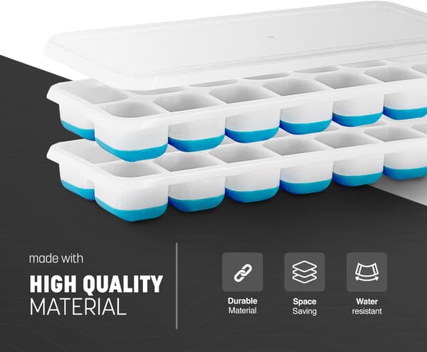 2-pack Silikon Isbitsformar med Spillfria Lock, Lätt att Ta Bort Form, Flexibla Silikon Isbitsformar (blå)