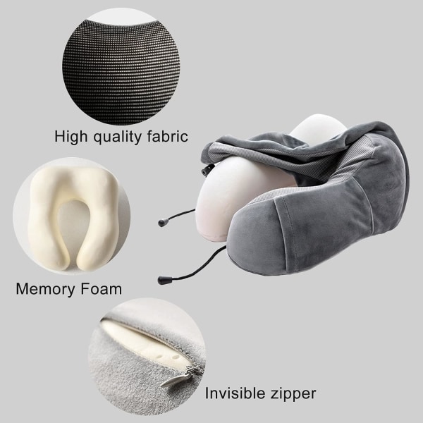 Resekudde, nackkudde med memory foam för att resa eller flyga, ergonomiskt utformad nackstödskudde
