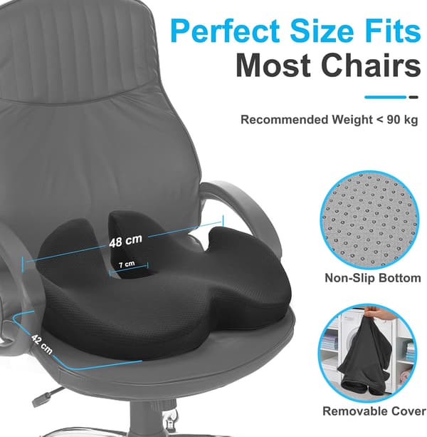 1 stk. sædehynde i memoryskum - Ergonomisk støtte til halebenet, specialdesignet hynde, sort