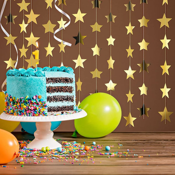 130 jalkaa kultaista tähtiseppelettä, ripustettava glitterpaperibanneri, tähtiteeman juhlakoristeet, Reach The Star Bunting