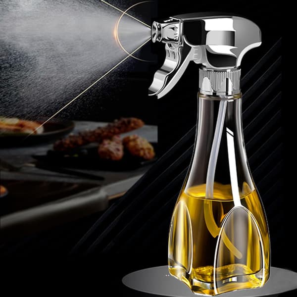 Oliesprøjte til madlavning, 240 ml olivenoliedispenserflaske, glassprøjte, til airfryer, salat, stegning, grill, sølv