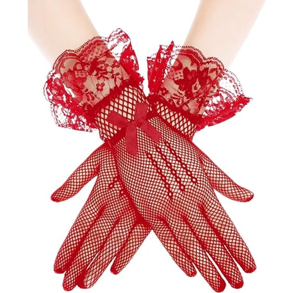 Dam Spetshandskar Eleganta korta Spetshandskar Dam Bröllopsmiddag Tea Party Handskar röda