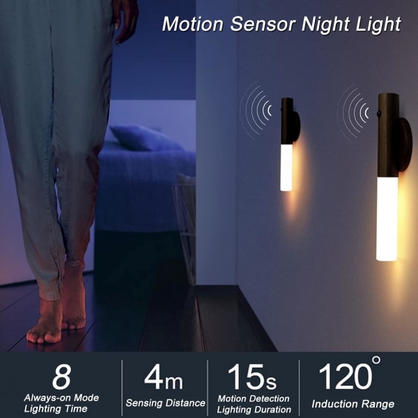 Rörelsesensor Nattlampa, USB Uppladdningsbar Magnetisk Väggmonterad Nattlampa, Handhållen Bärbar LED