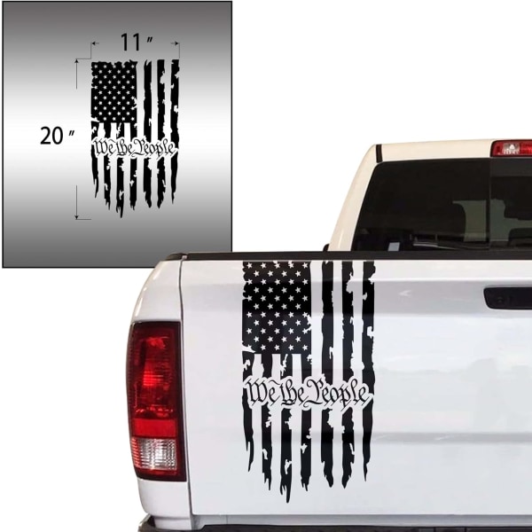 Vi Folket nödställda Amerikanska USA Flagga Lastbil Baklucka Vinyldekal Ingressen till den amerikanska konstitutionen Dekalkompatibel