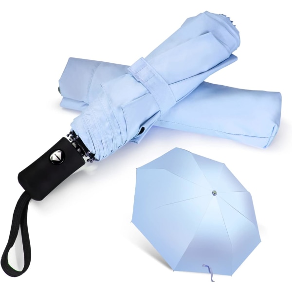 Matkustajan sateenvarjo, kompakti, taitettava aurinkovarjo, kevyt, automaattinen avaus ja sulkeminen naisille, aurinkovarjo, sininen