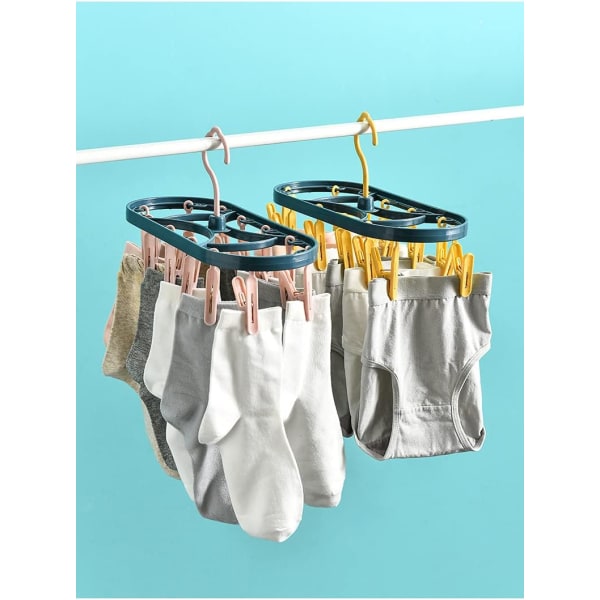 Klädband, hängande torktumlare med 12 clips，Mini roterande hängande klädtork，för underkläder och strumpor.
