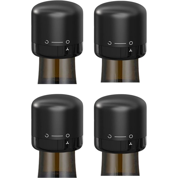 Vinflaskeprop i silikone, forseglet 4-pak, twist top vinforsegler til vinflasker, små vinpropper, sort