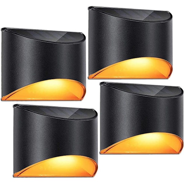 4-pack solcellslampor för utomhusvägg, vattentäta trappstegslampor för däck, staket, trappor, trädgård, gård, räcke, uteplats, varmt vitt LED-ljus
