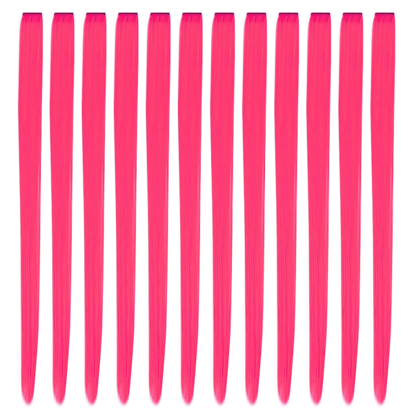 12 st färgade festhöjdpunkter Färgglada klipp i hårförlängningar 22 tums raka syntetiska hårstycken, varm rosa