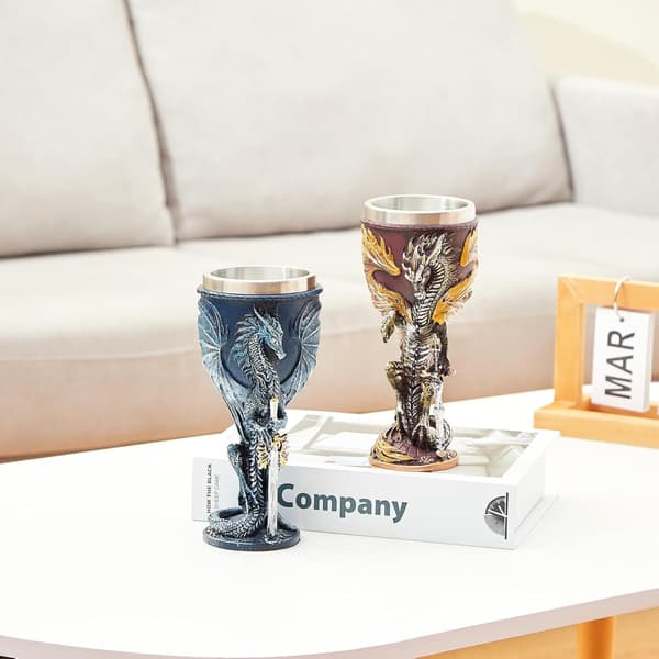 Middelalderlig Blå Drages Goblet i Rustfritt Stål Dungeons and Dragons Gave Vinbeger blue