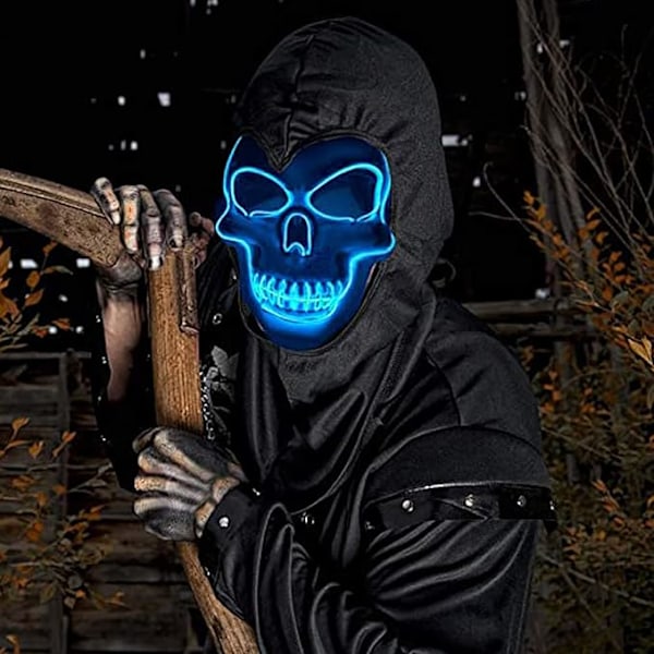 Halloween-naamiot, The Purge LED-naamio, LED-luurankonaamio, V for Vendetta -naamio, DIY-kallomaalaus ja 3 valaistustilaa juhliin, karnevaaliasuun, jouluun blue