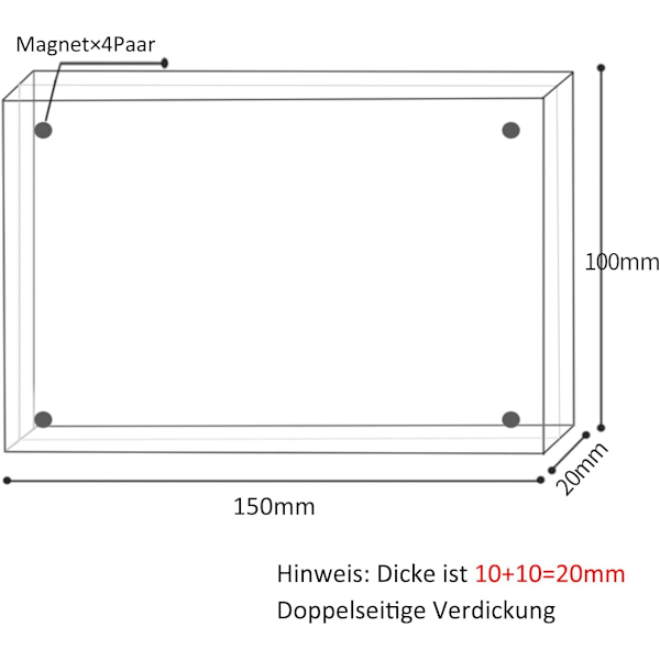 10 x 15 cm valokuvakehys, magneettinen valokuvakehys, jossa on selkeä valokuva